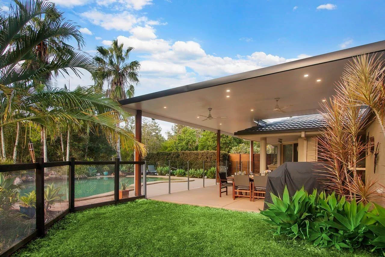 Modern covered patio and outdoor living area