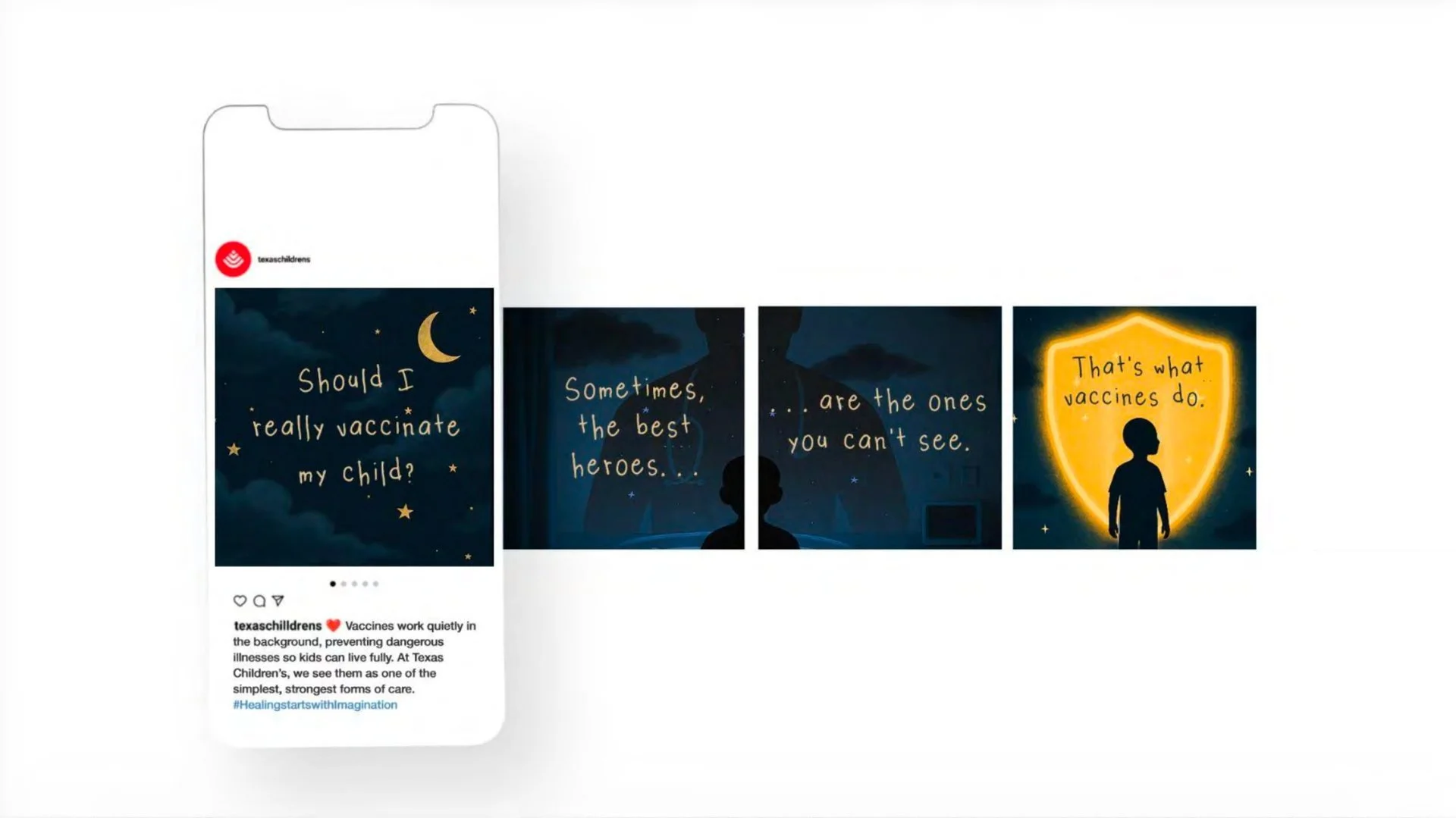 Instagram carousel: Should I really vaccinate my child? Sometimes, the best heroes are the ones you can't see. That's what vaccines do.
