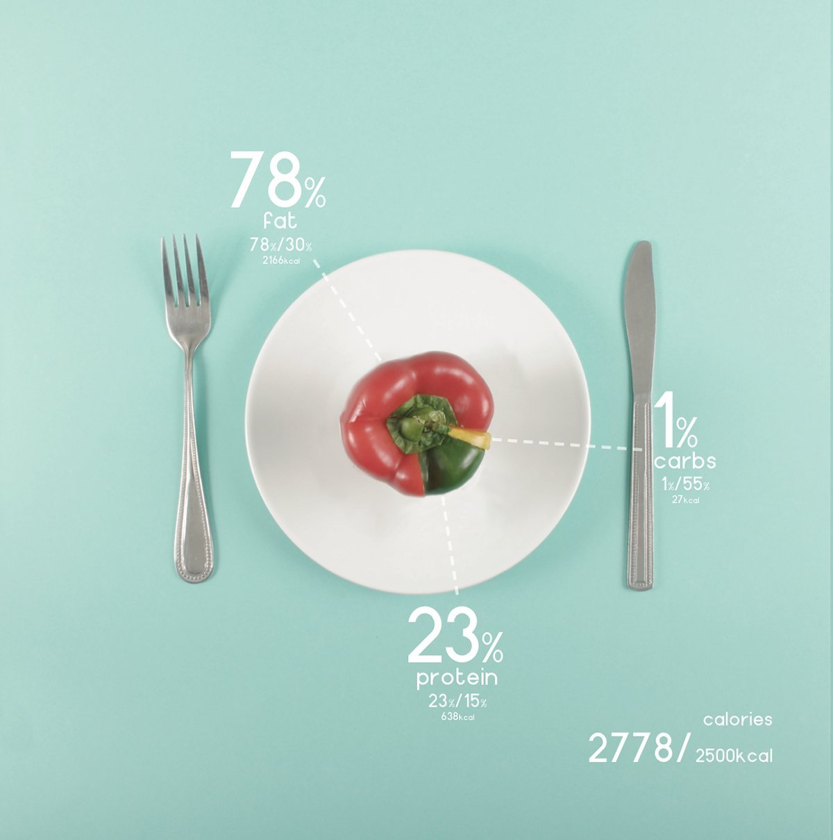 A plate with a single red pepper, its nutrition data drawn around it