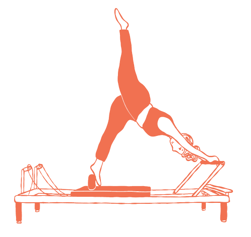 Illustration of a woman on a Pilates Reformer
