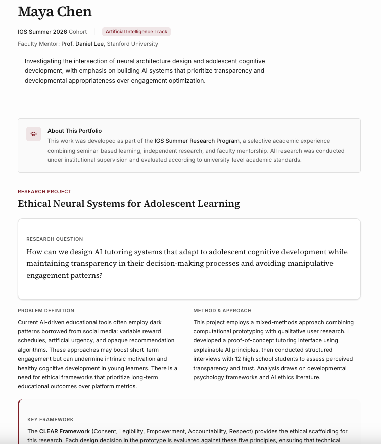 IGS Academic Portfolio — Illustrative sample