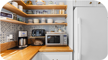 Modern kitchen with wooden shelves