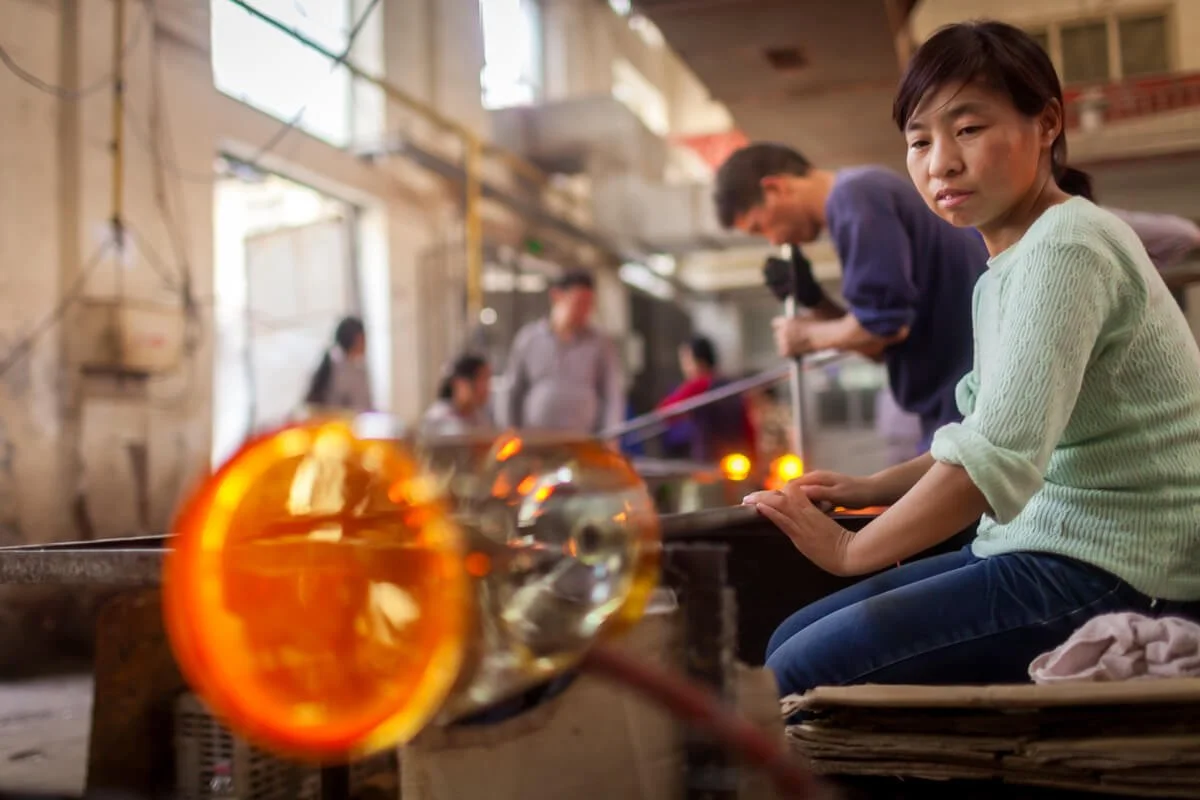 Glass blowing factory, Jincheng, China.