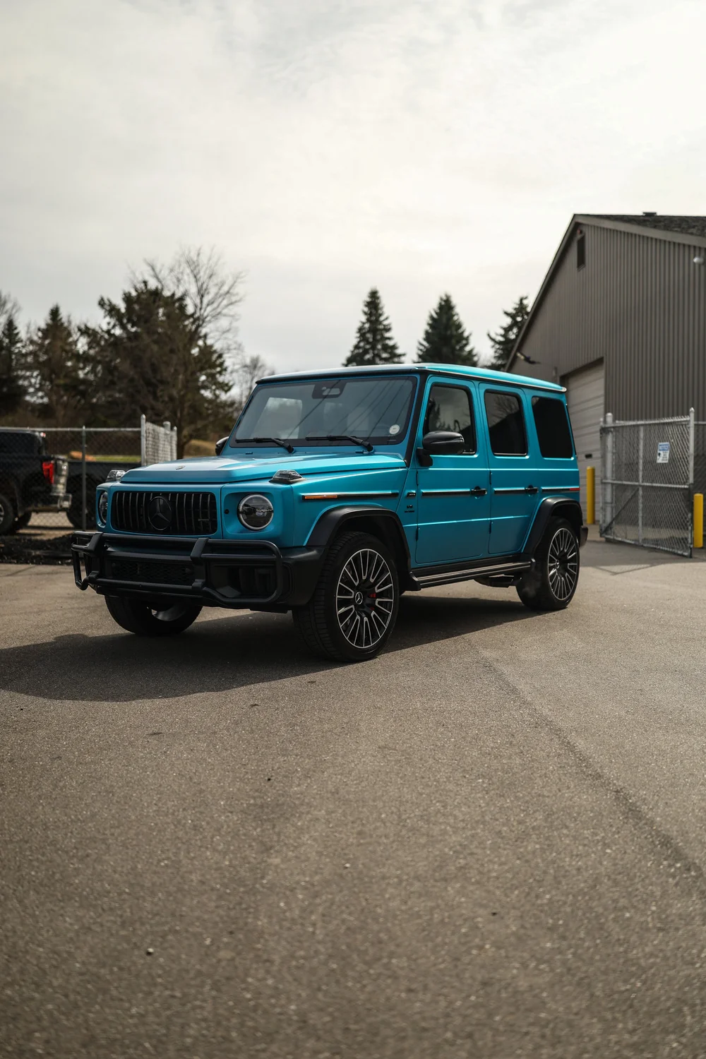 Blue Mercedes-AMG G63 with a ceramic coated finish outside the Ascension studio