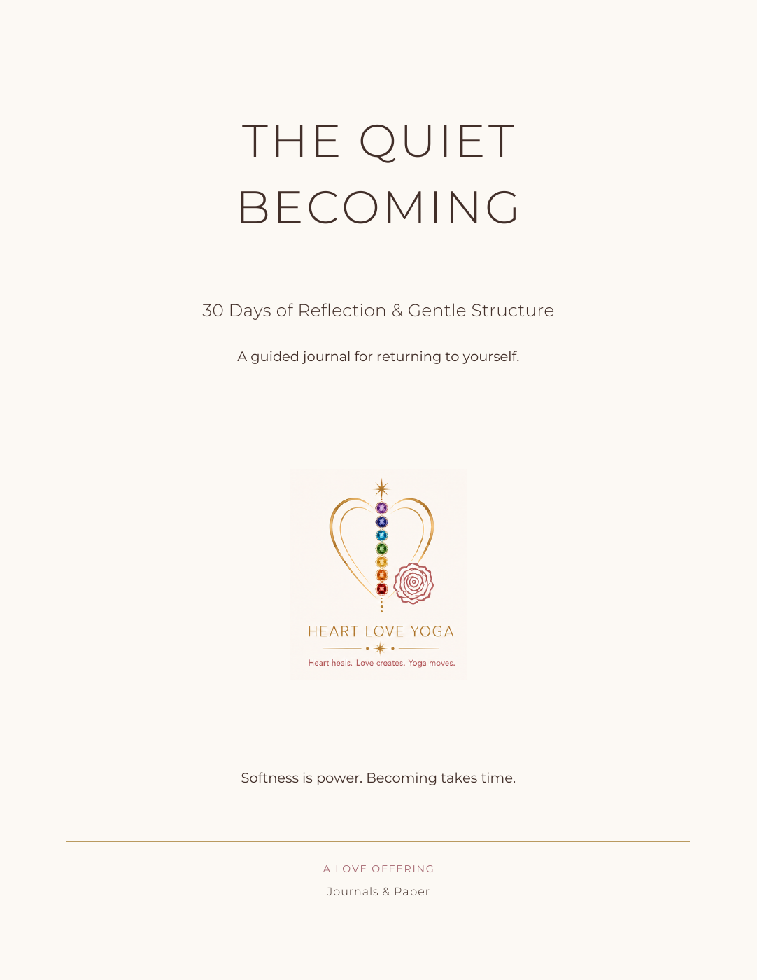 The Quiet Becoming — approved complete journal cover.