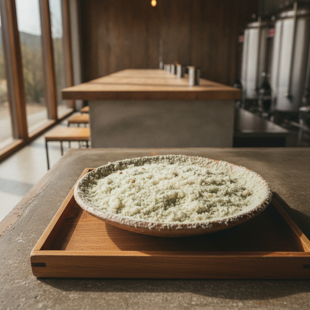 Koji mould cultivated over steamed rice — the enzyme engine that turns starch into sugar.