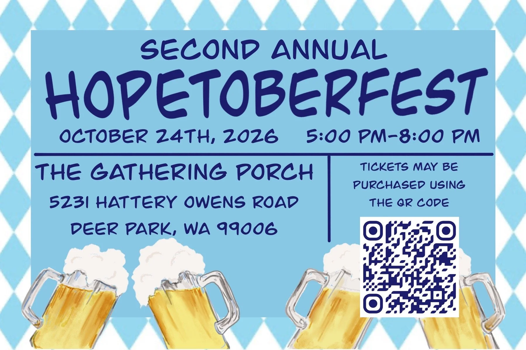 Second annual Hopetoberfest flyer, October 24, 2026, 5:00 to 8:00 PM, at The Gathering Porch