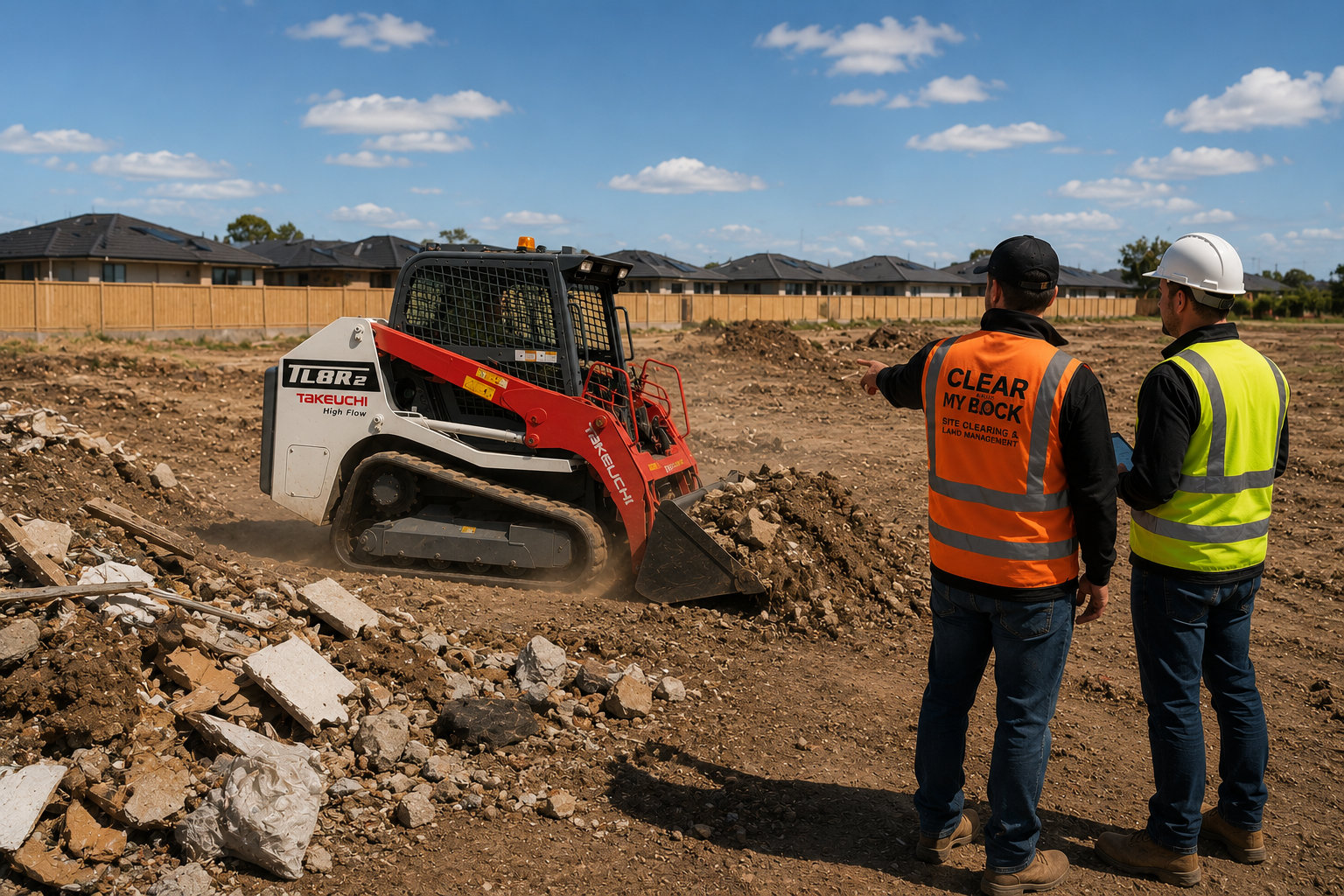 Site supervisor and contractor reviewing development land and project requirements
