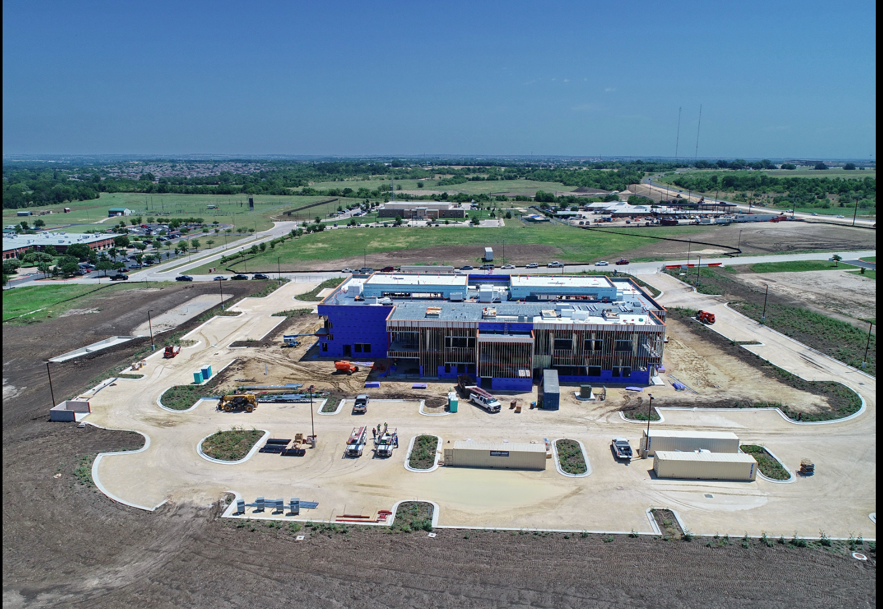 Construction phase 2 roof structure aerial drone documentation