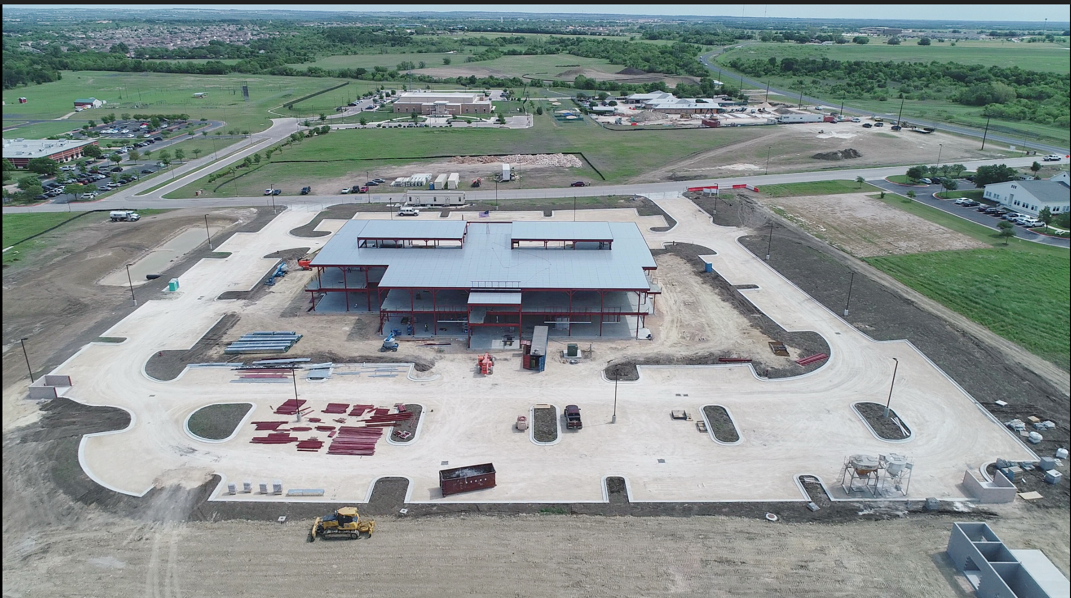 Construction phase 1 steel framing aerial drone documentation