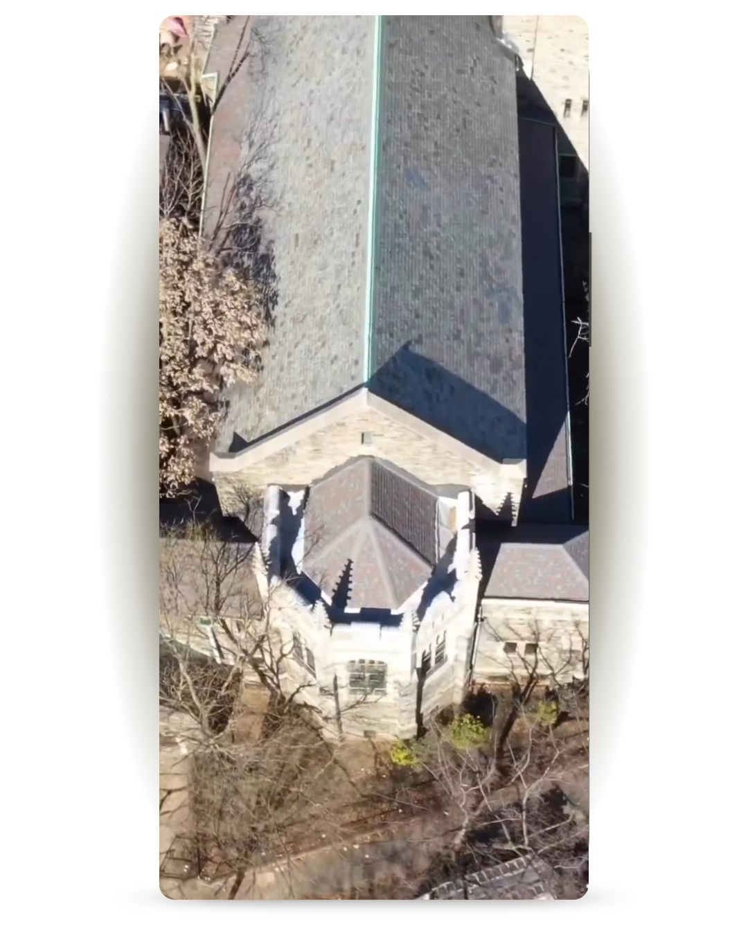 Vertical drone image of the ALLinONE church property