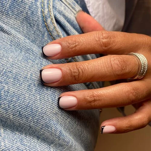 Chic black French manicure with Russian technique at Mars Nails NYC Chic black French manicure with Russian technique at Mars Nails NYC