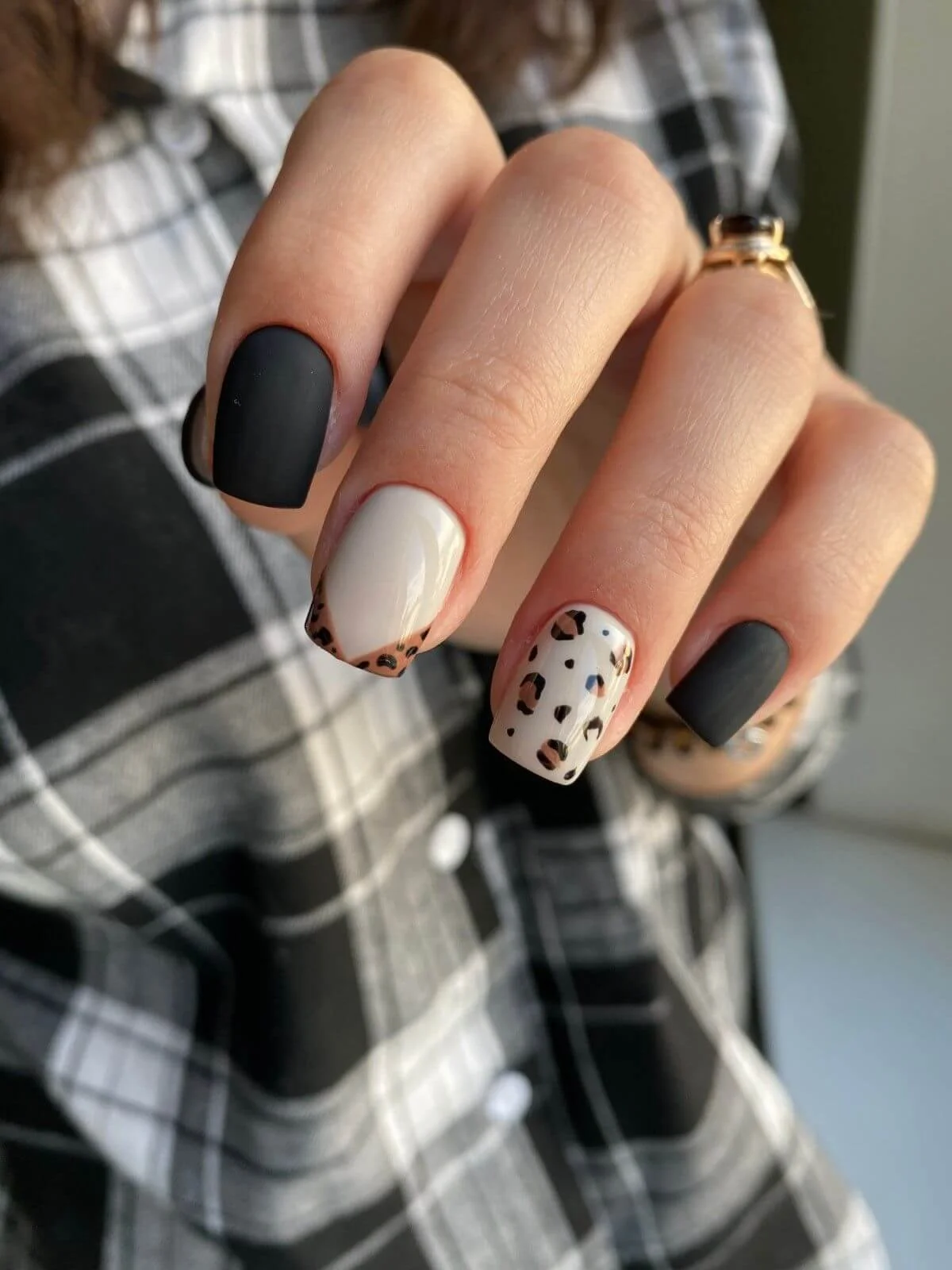 Matte black and glossy white builder gel manicure at Mars Nails NYC