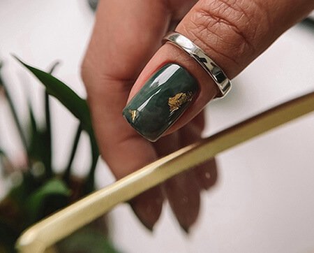 Russian manicure with glossy finish
