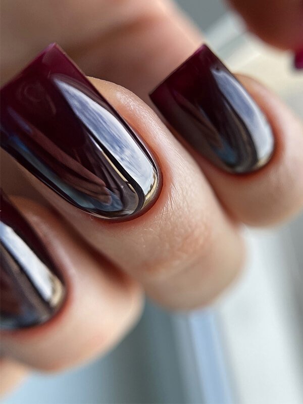 Dark red builder gel manicure with structured square nails at Mars Nails NYC