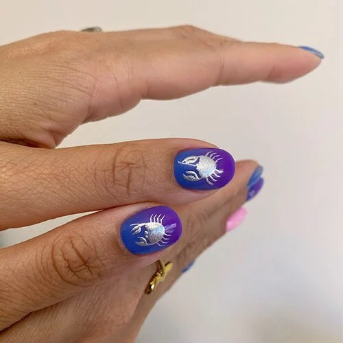 Cancer zodiac nail art with detailed Russian gel design at Mars Nails NYC Cancer zodiac nail art with detailed Russian gel design at Mars Nails NYC