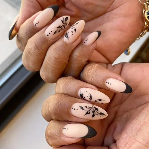 Elegant hard gel manicure with floral nail art at Mars Nails NYC Elegant hard gel manicure with floral nail art at Mars Nails NYC