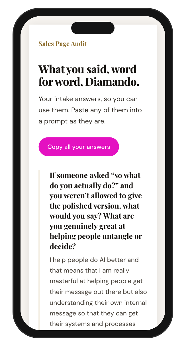 Your answers, word for word, on a phone