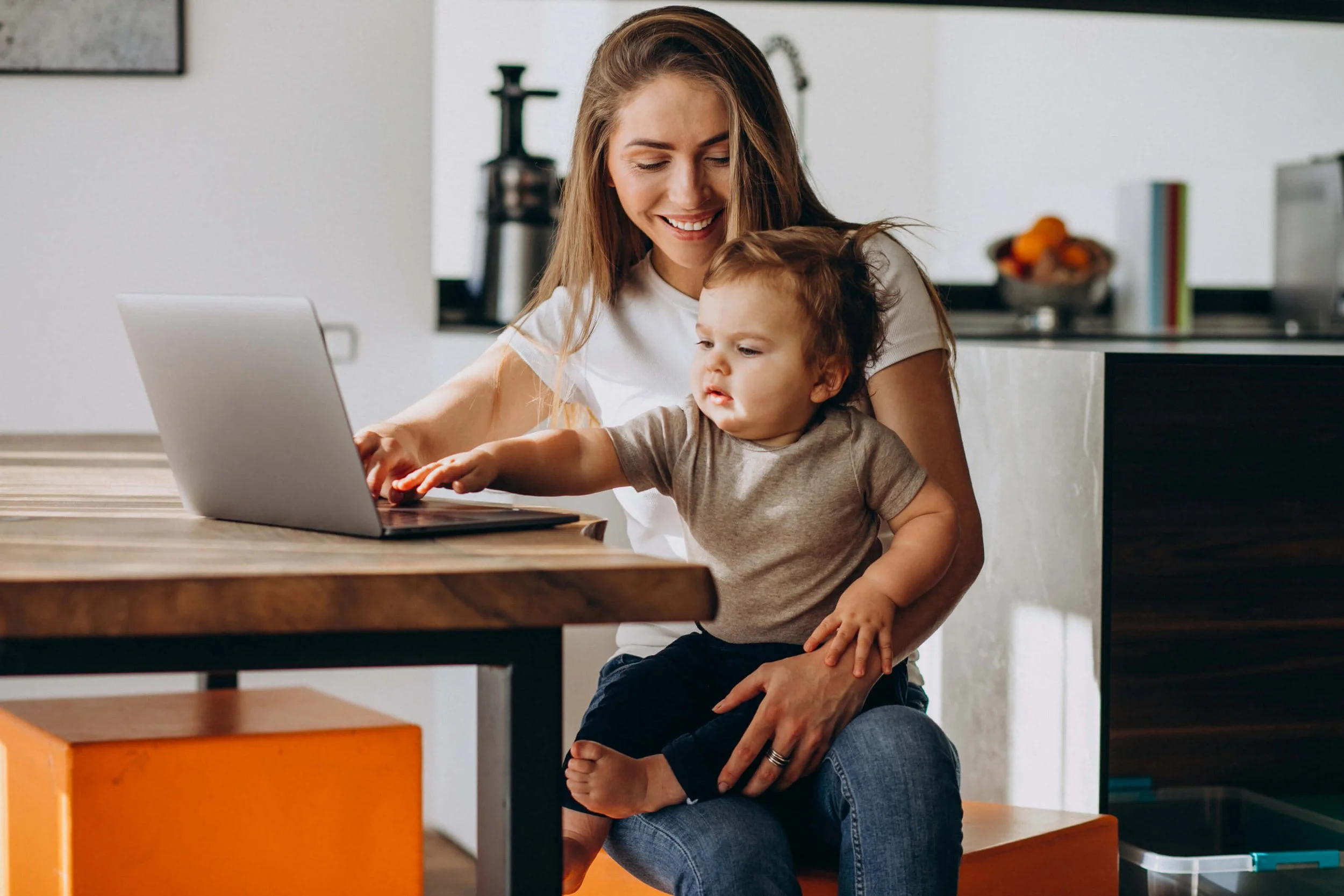 Mother working with child