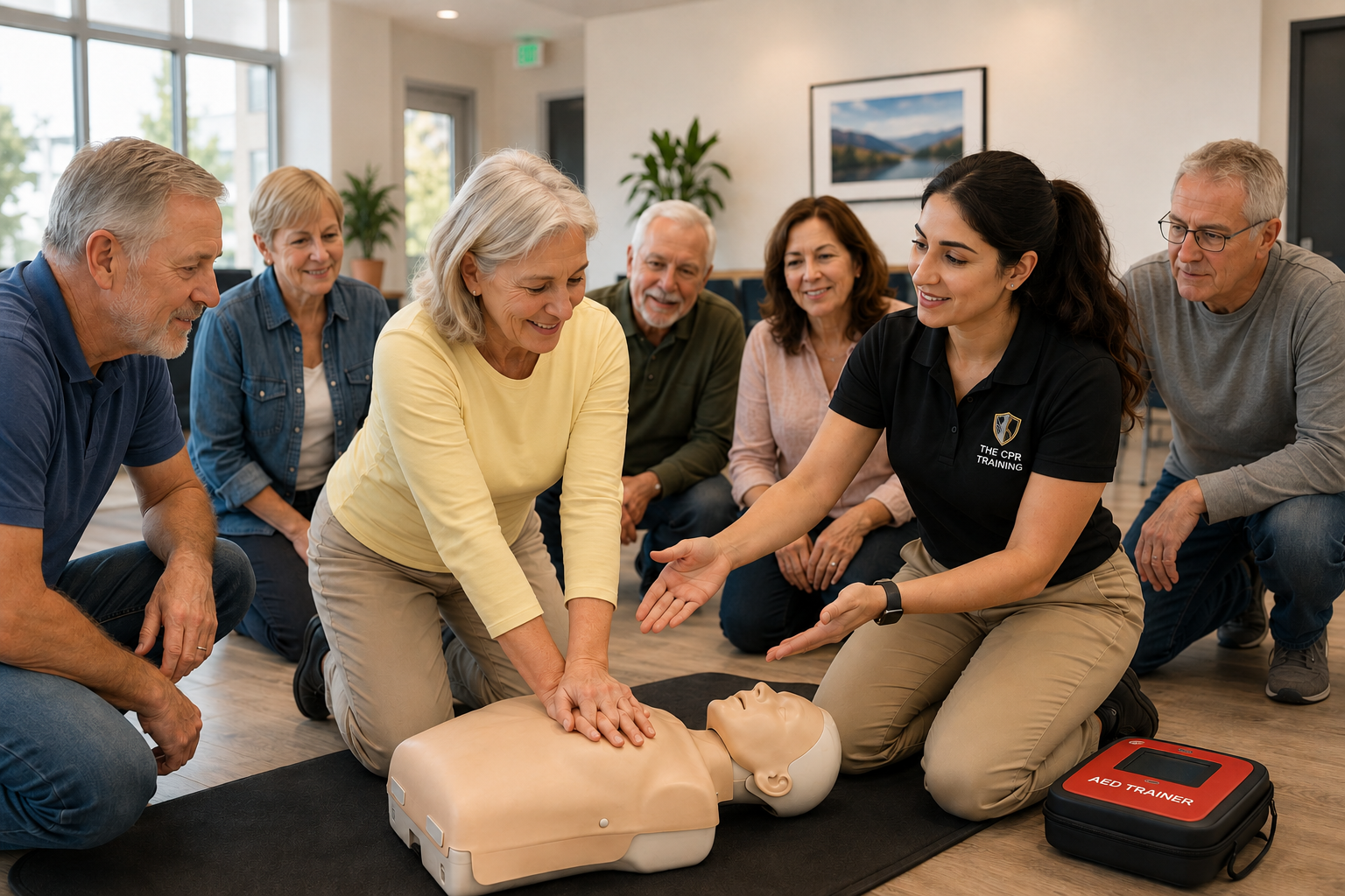 Community members participating in hands-on CPR training with The CPR Training