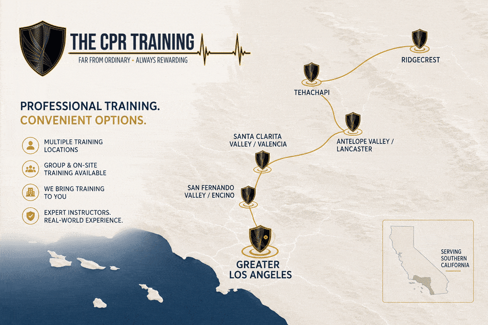 Animated Southern California service area map for The CPR Training