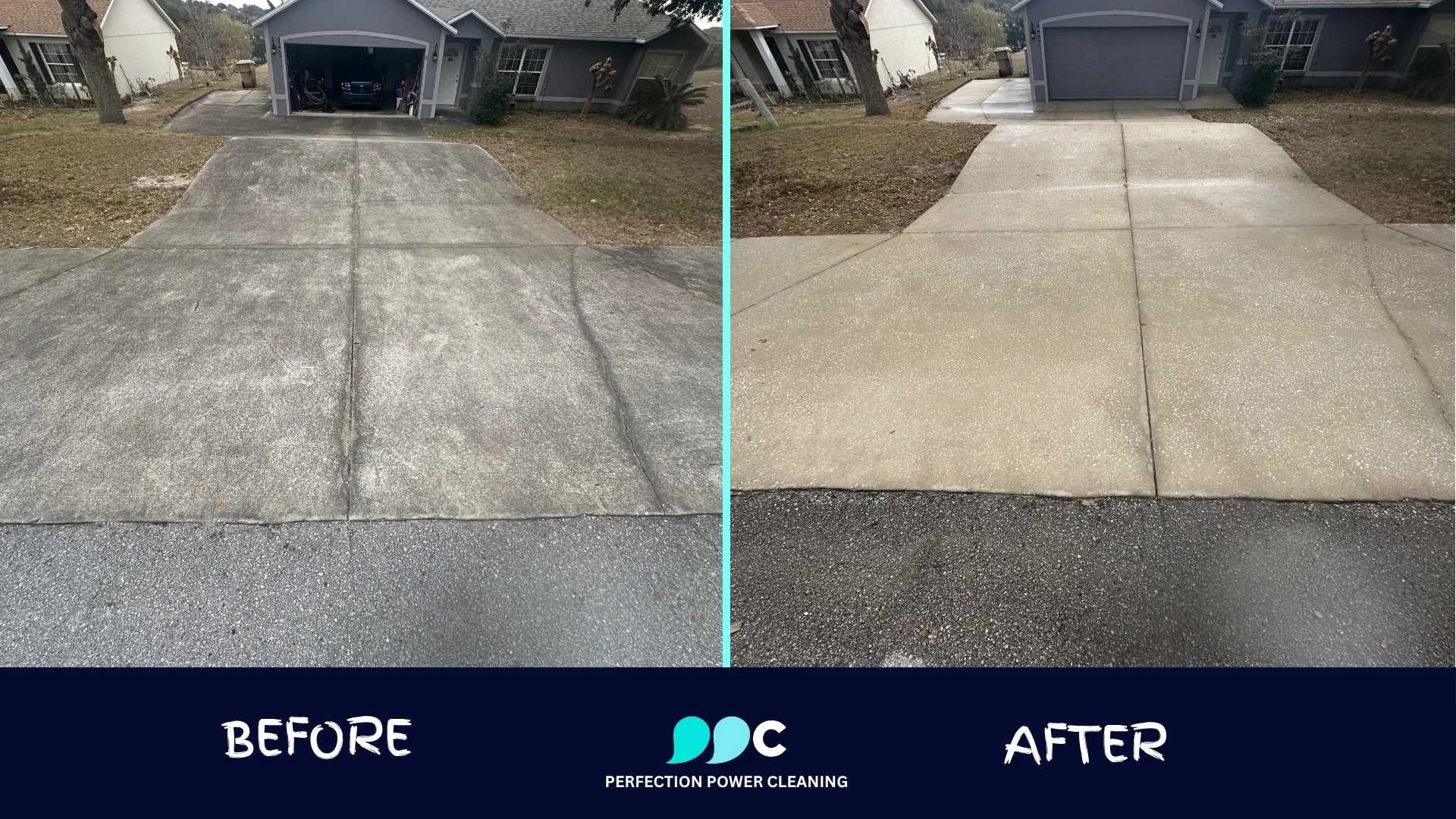 Before and after concrete driveway cleaning in Orlando