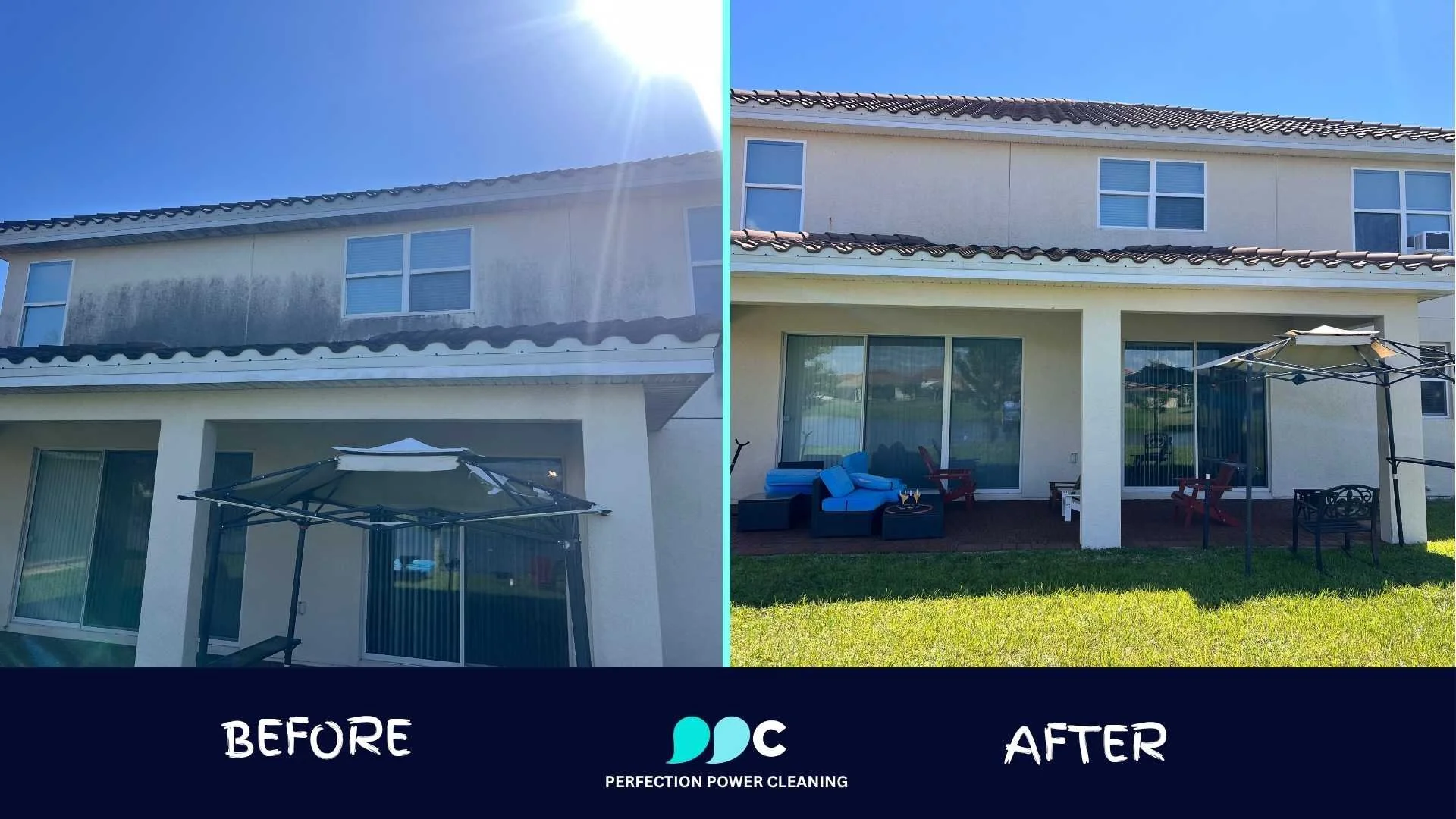 Before and after house washing result in Orlando