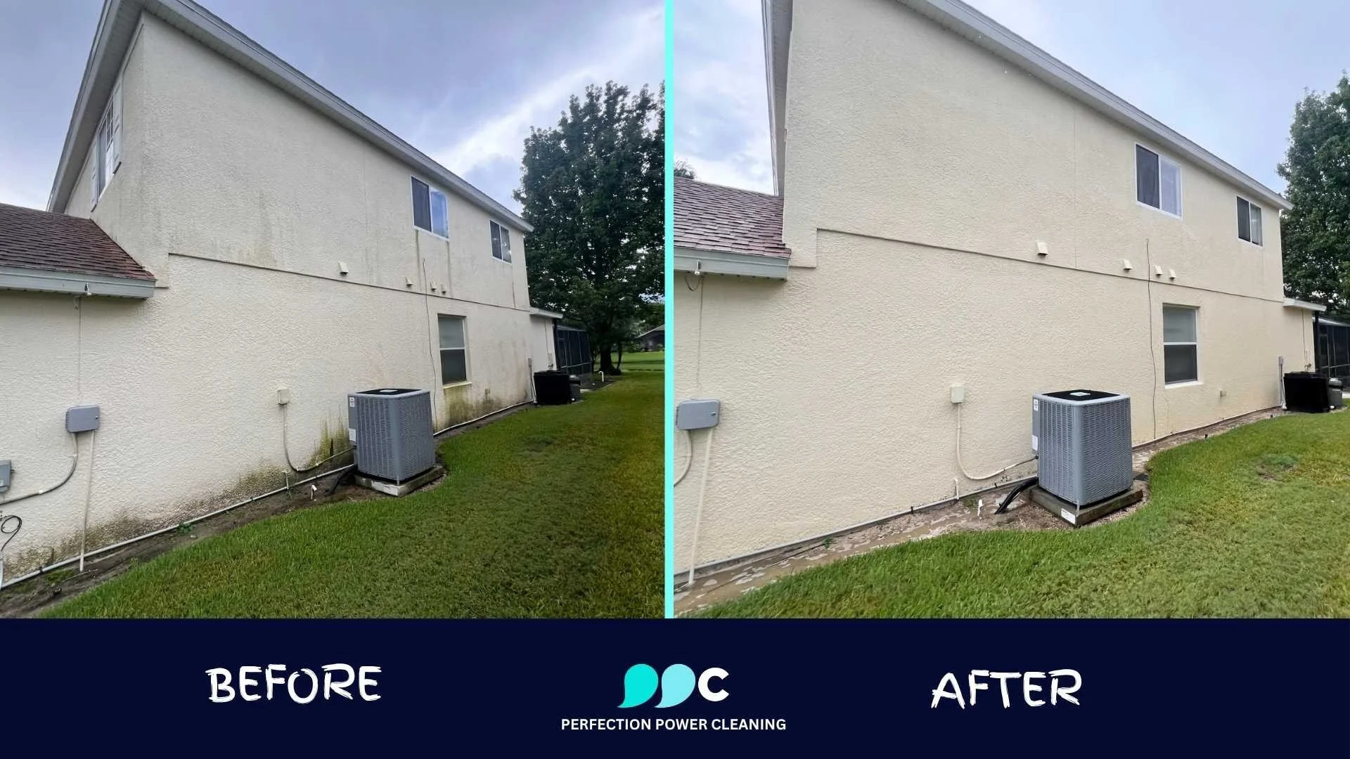 Before and after exterior house washing in Orlando