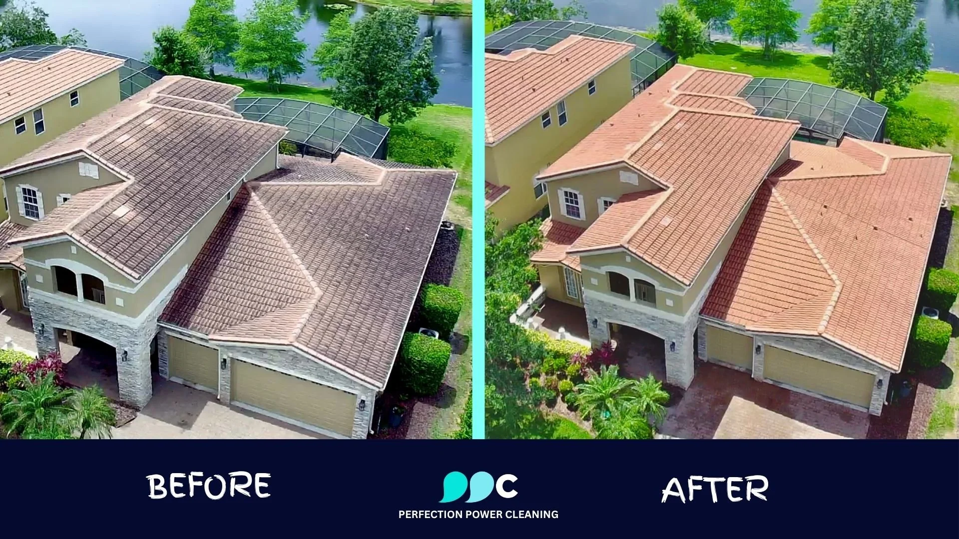 Before and after roof washing result in Orlando