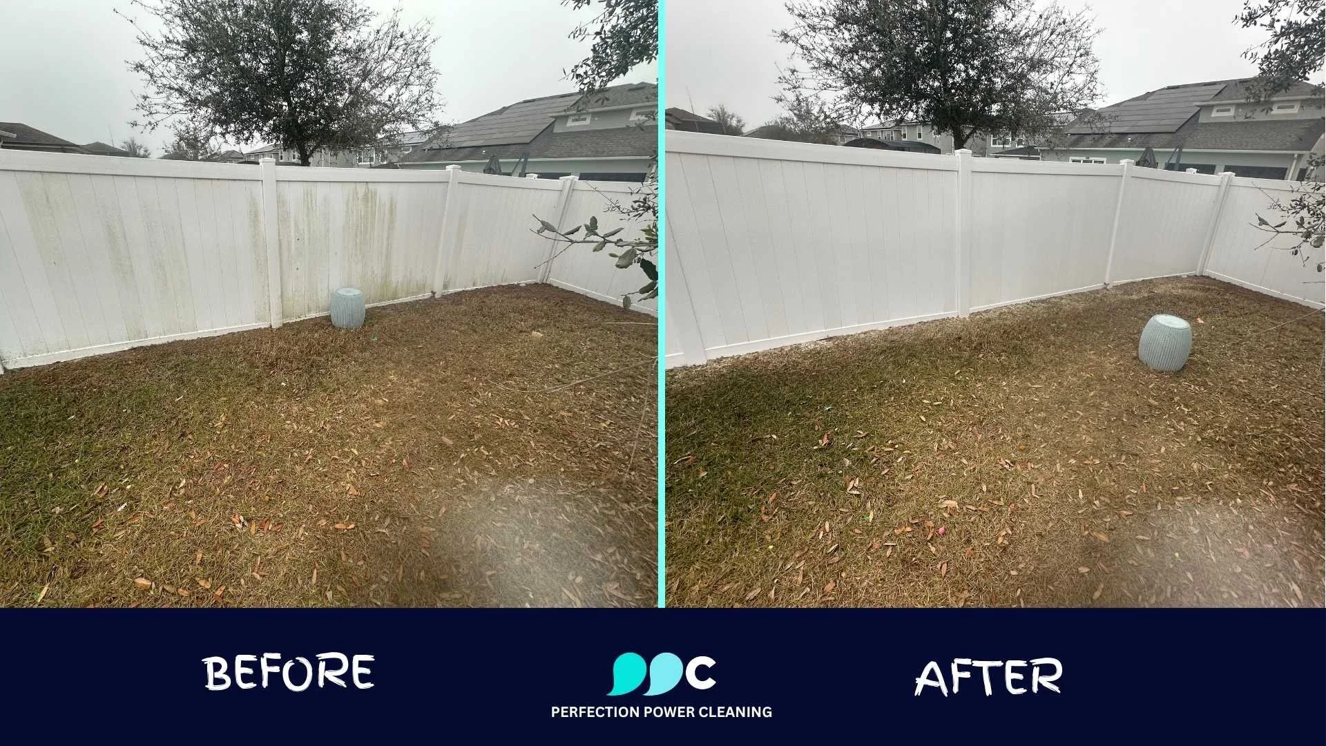 Before and after vinyl fence cleaning in Orlando