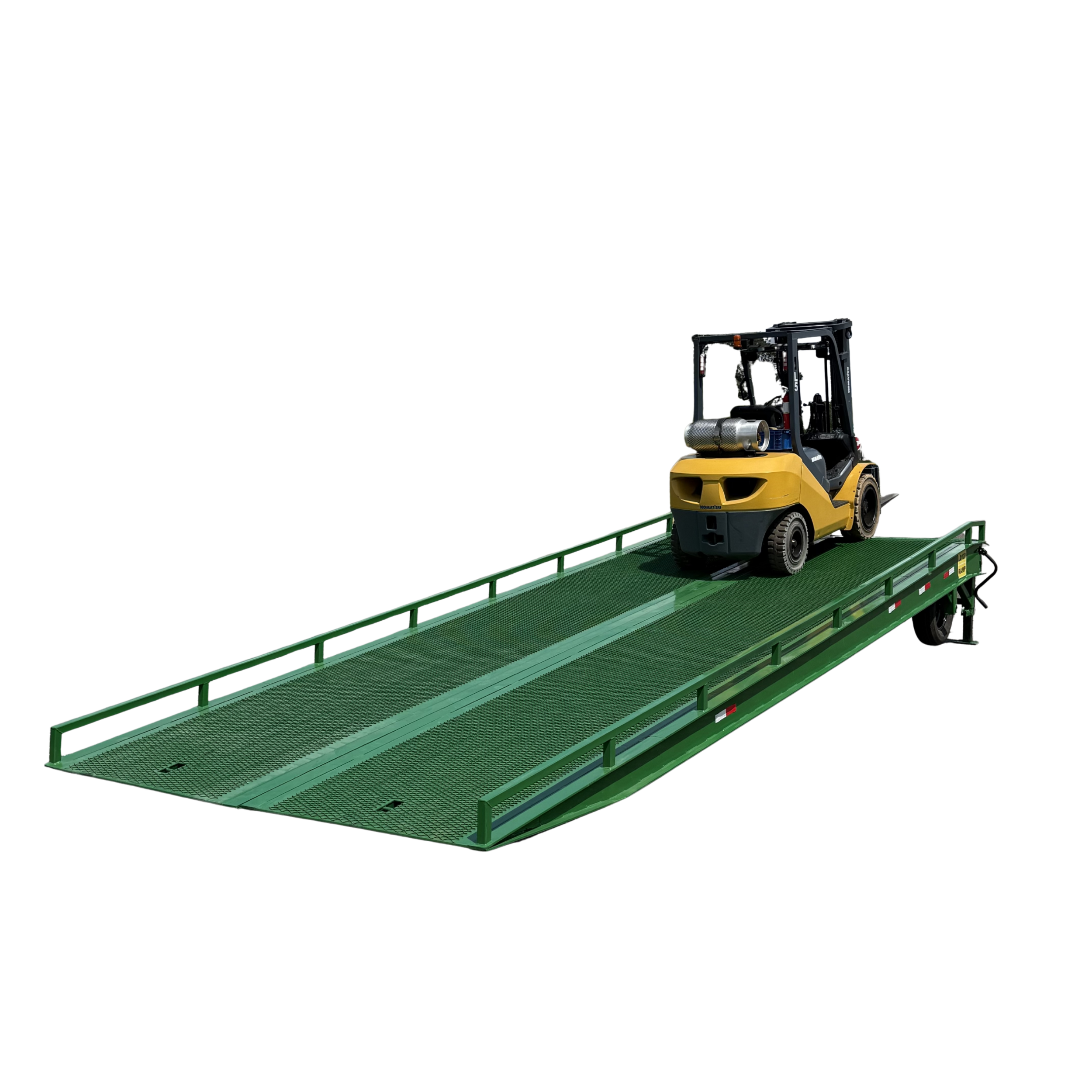 LQ120 portable yard ramp — the widest yard ramp on the market at 120 inches of usable width, shown with forklift