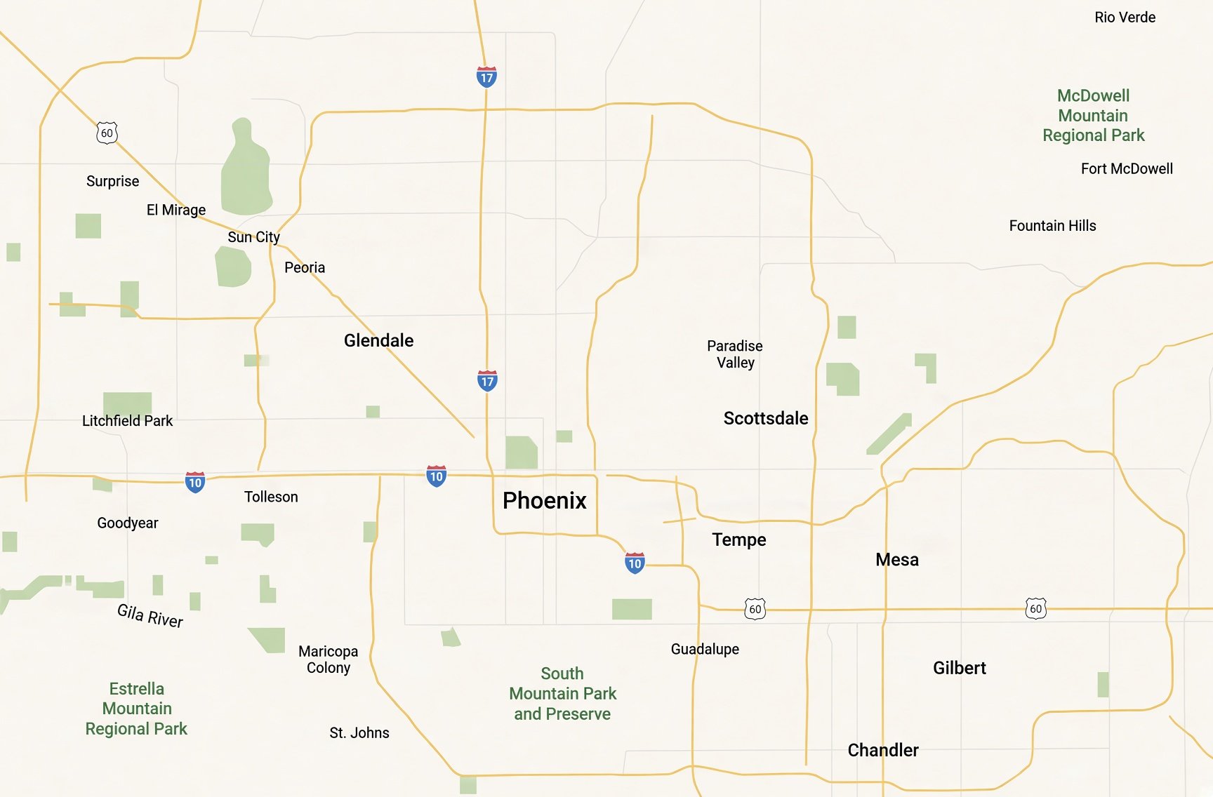 Greater Phoenix service map