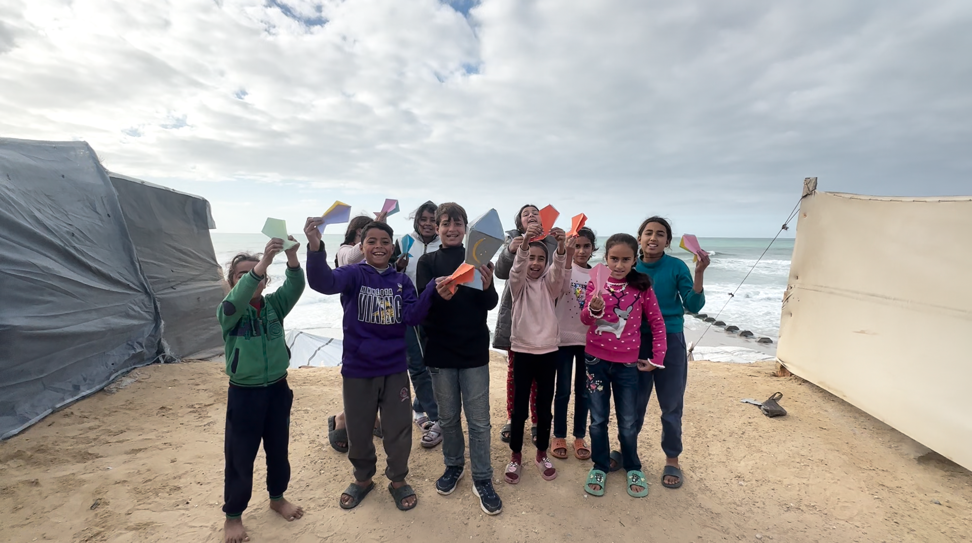 Palestinian children engaged in therapeutic activities in Gaza
