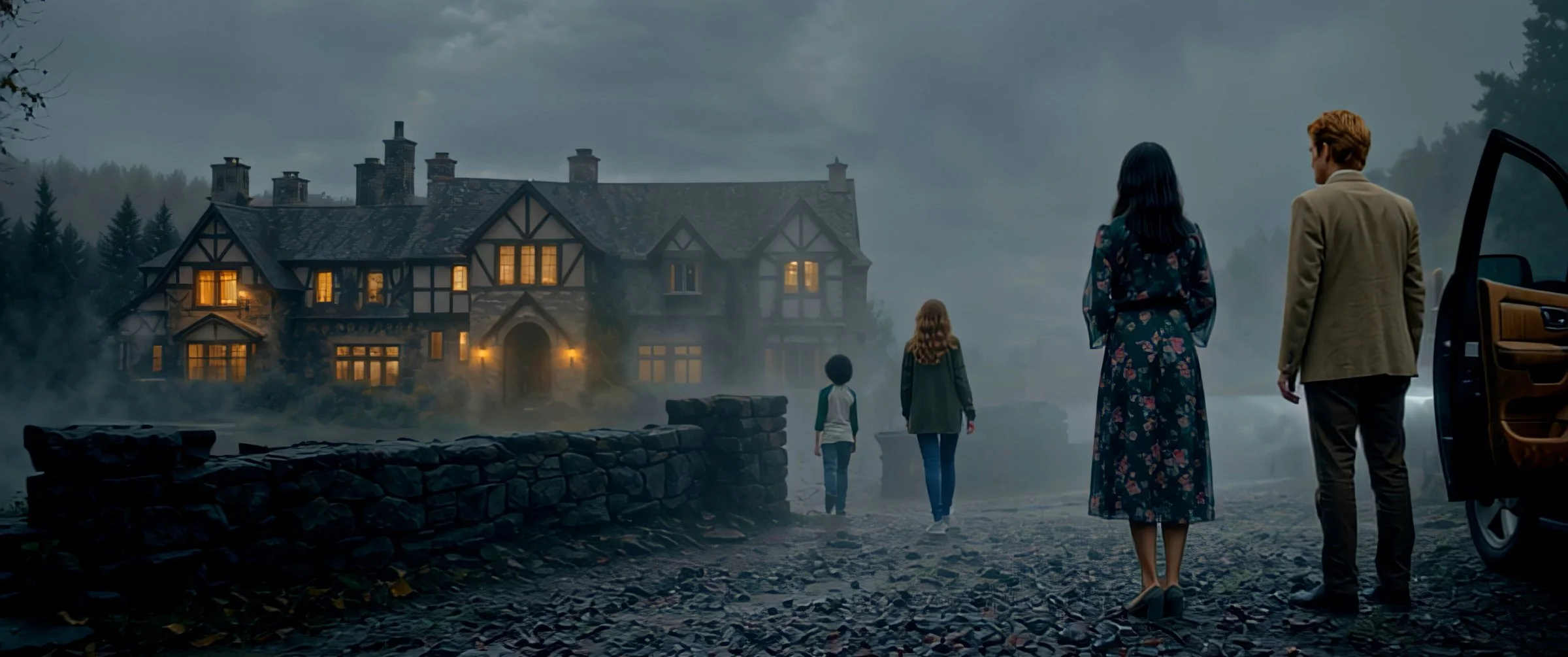 The Keane family arriving at the manor on Farr Hill