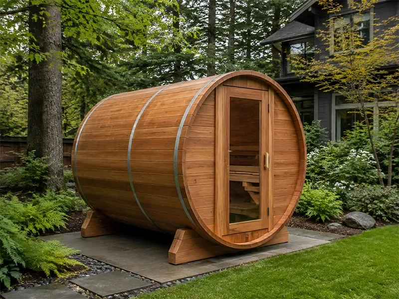Cedar barrel sauna installation in Seattle, WA by Space | Craft