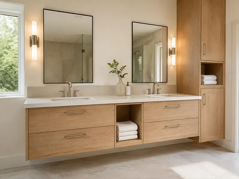 Double vanities and bathroom storage