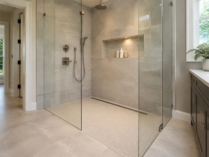 Walk-in and curbless showers