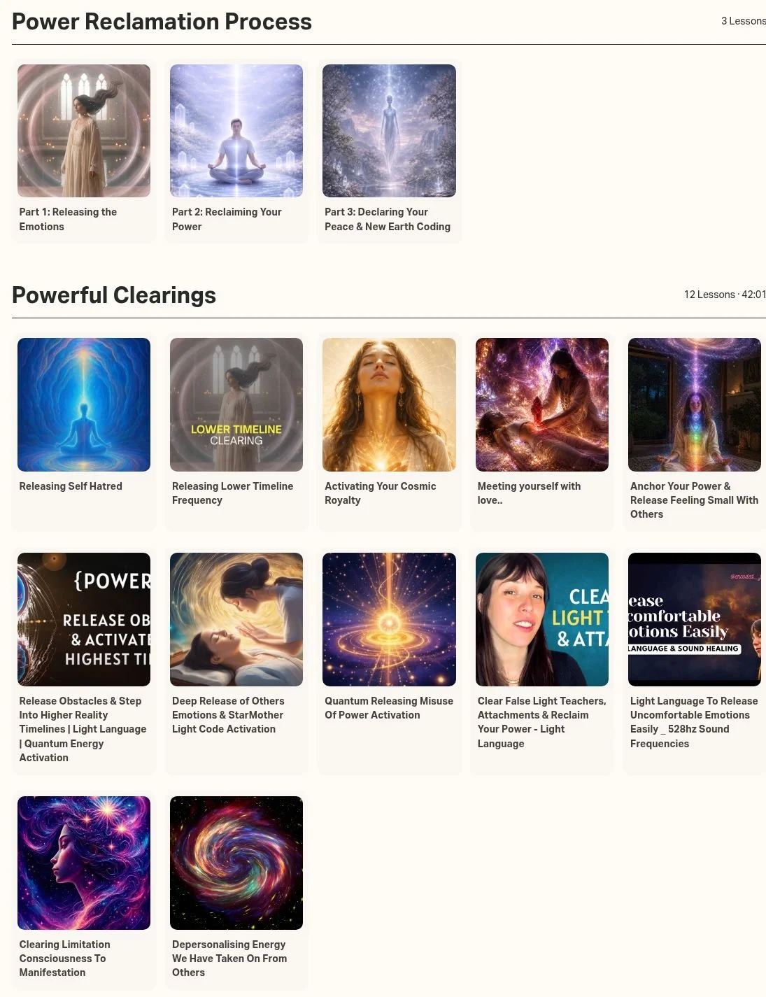 Screenshot inside the Cosmic Library showing Power reclamation & clearings