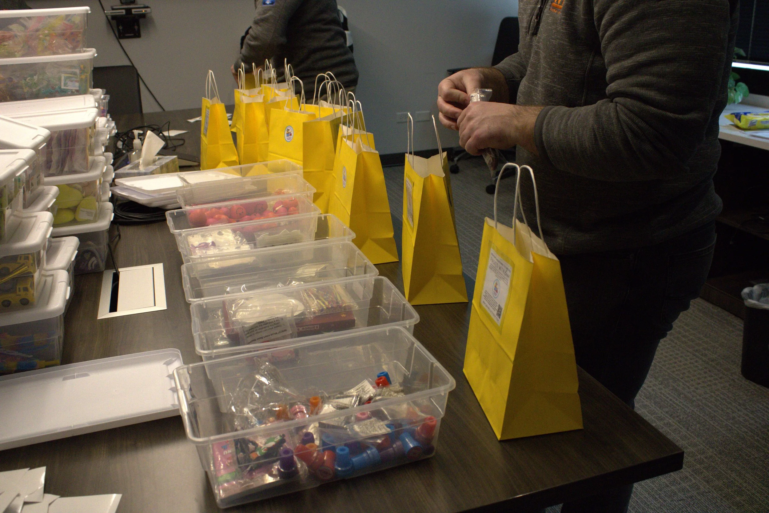 Joy Packages being assembled for children in cancer treatment
