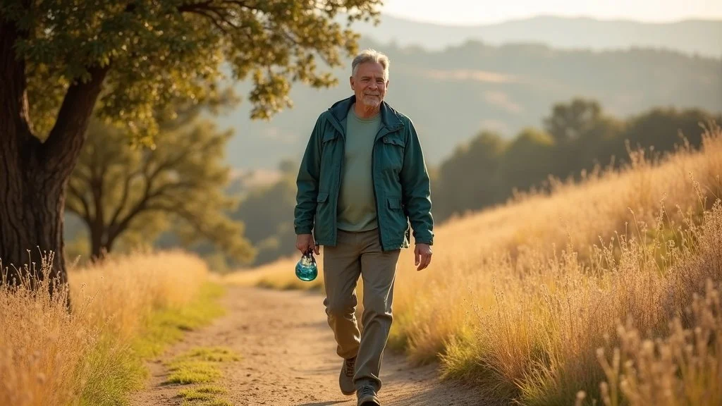 Active man hiking Napa Valley trails after successful pseudo sciatica treatment