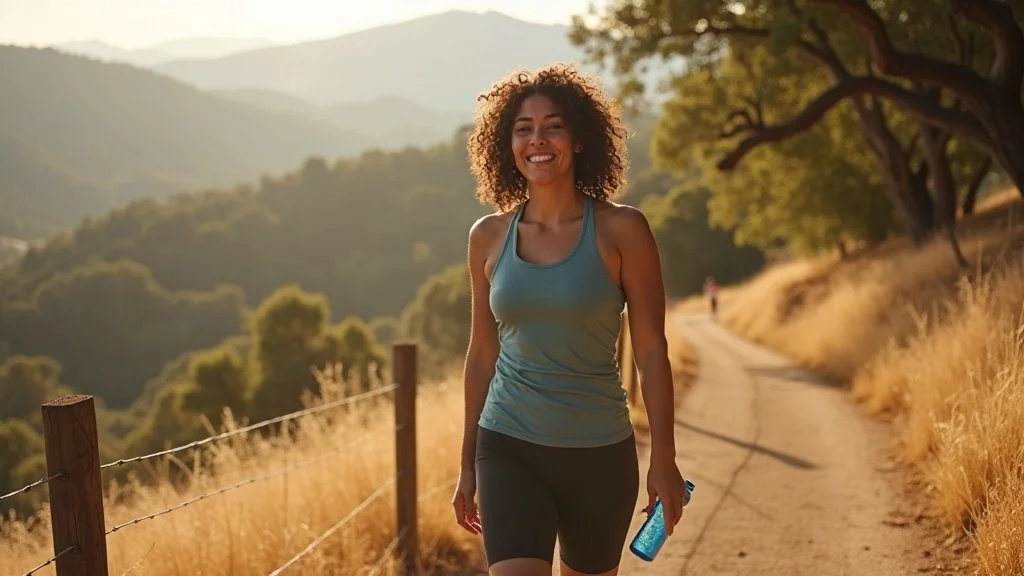 Active woman hiking Napa trails after successful back pain specialist consultation and treatment