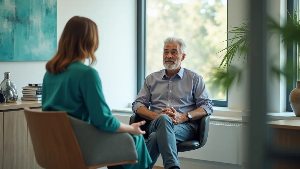 Patient in consultation discussing pseudo sciatica diagnosis with interventional pain specialist
