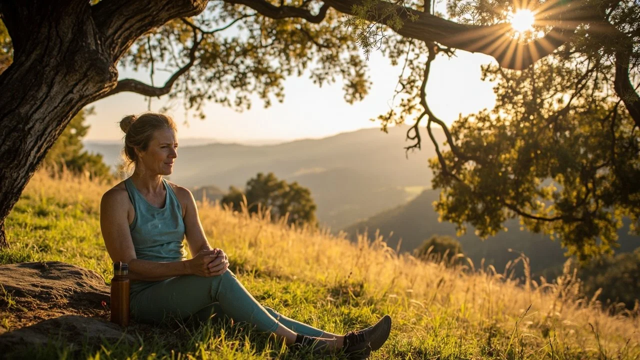 Woman stretching on Napa hillside demonstrating physical therapy integration with interventional pain medicine