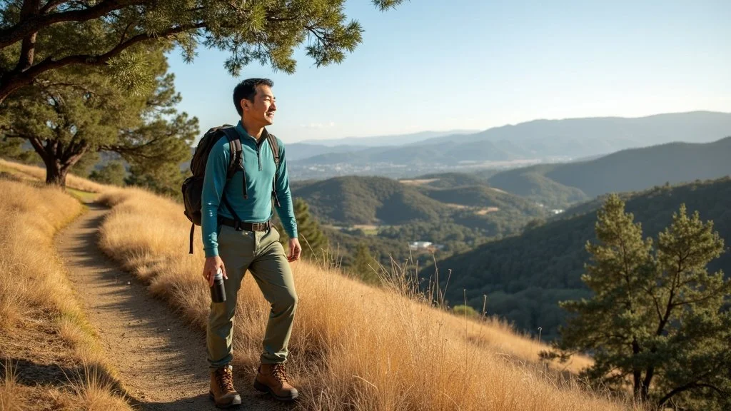 Hiker enjoying outdoor trail through Napa Valley wine country