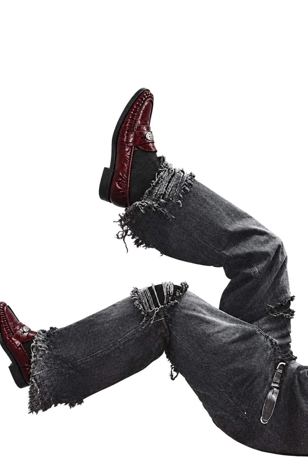 Distressed dark denim and oxblood Dour Muse loafers