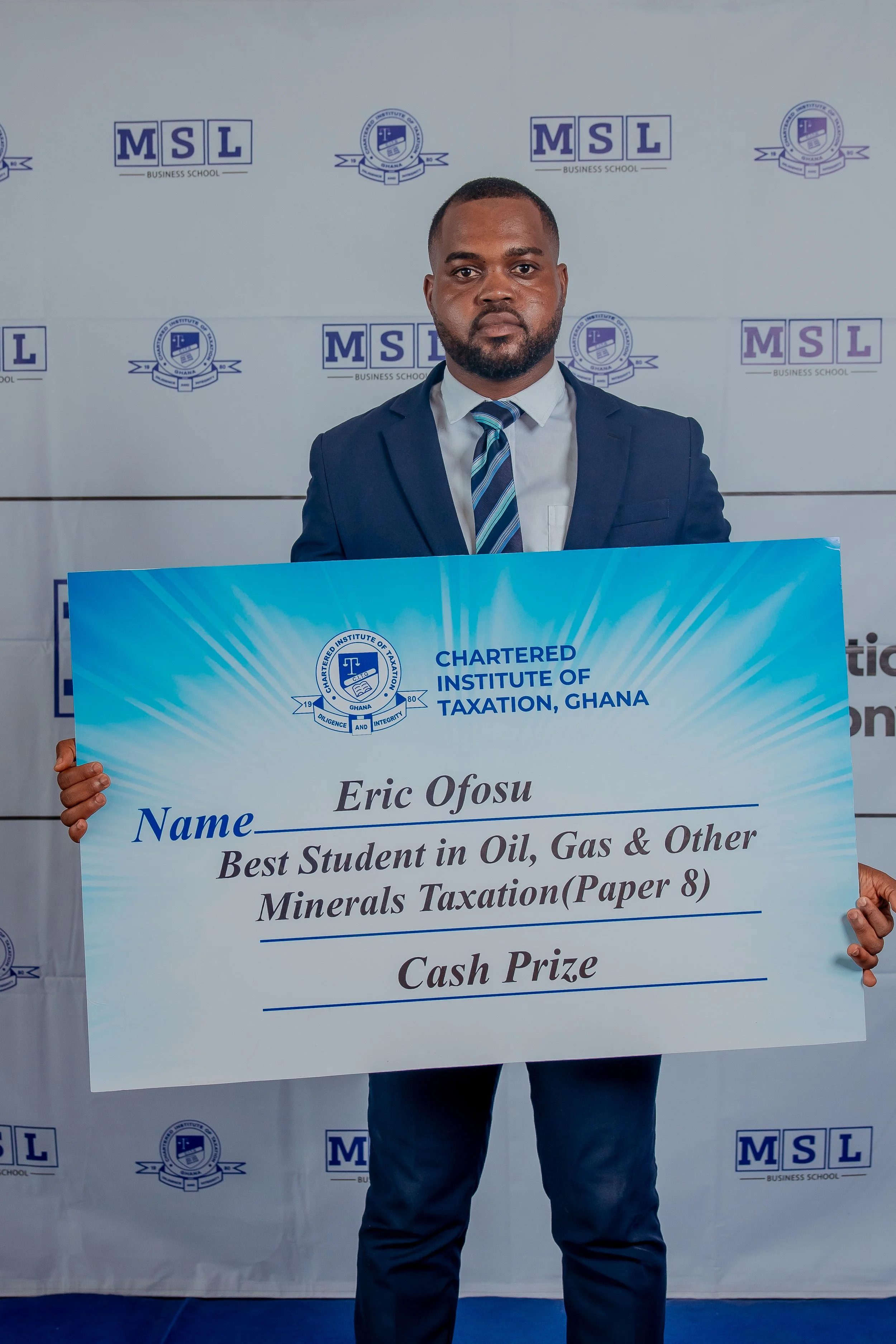 Eric Ofosu with his Overall Best Student award in Oil, Gas and Other Minerals Taxation at the CITG Graduation, 6 December 2025