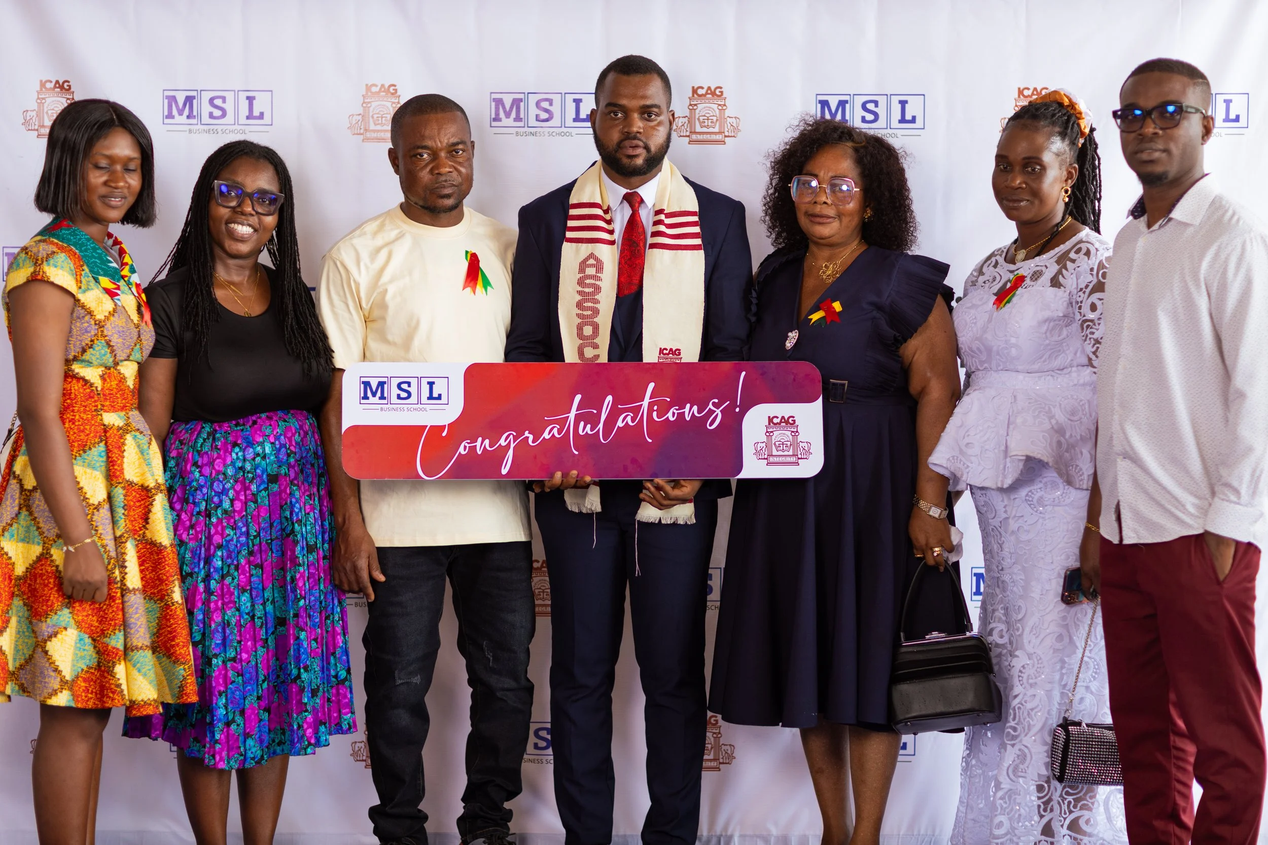 Eric Ofosu with family, friends and loved ones at his ICAG Graduation Ceremony, 17 May 2025