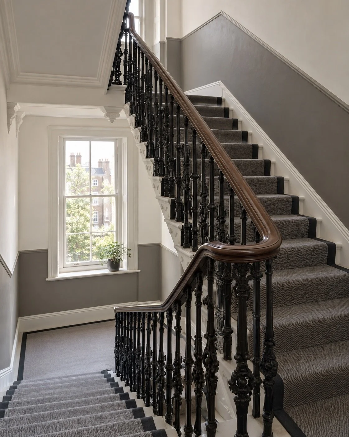 Illustrative communal stairwell with renewed decoration and carpet