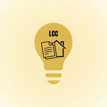 Lightbulb icon with LLC documents and a house symbolizing smart ideas for protecting real estate investments