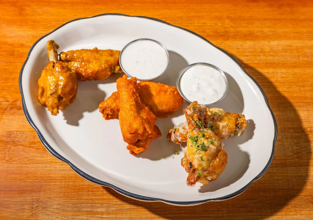 Buffalo wings with blue cheese for catering